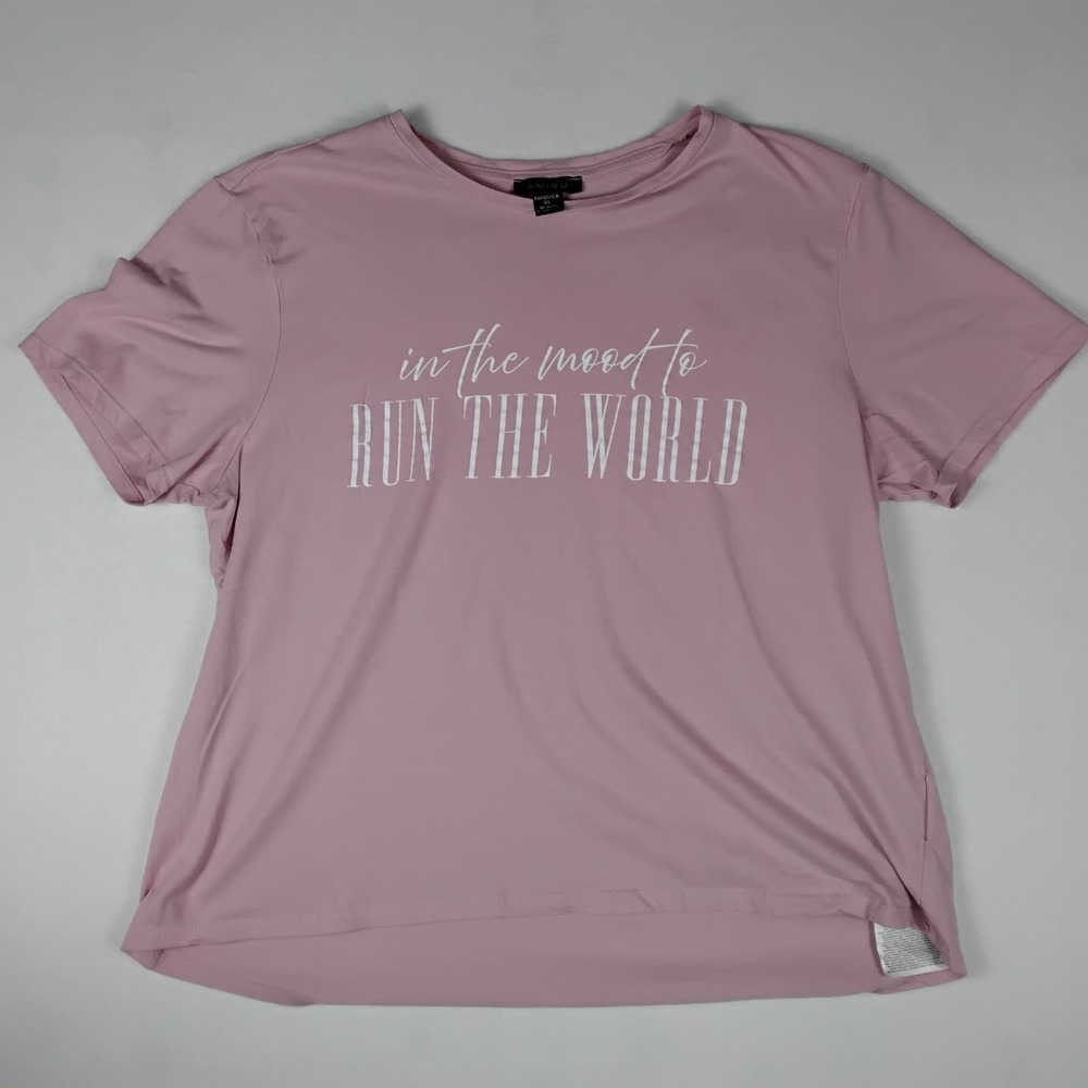 Amisu Graphic T Shirt Mens XL Pink Run The World Quote Short Sleeve Regular Fit